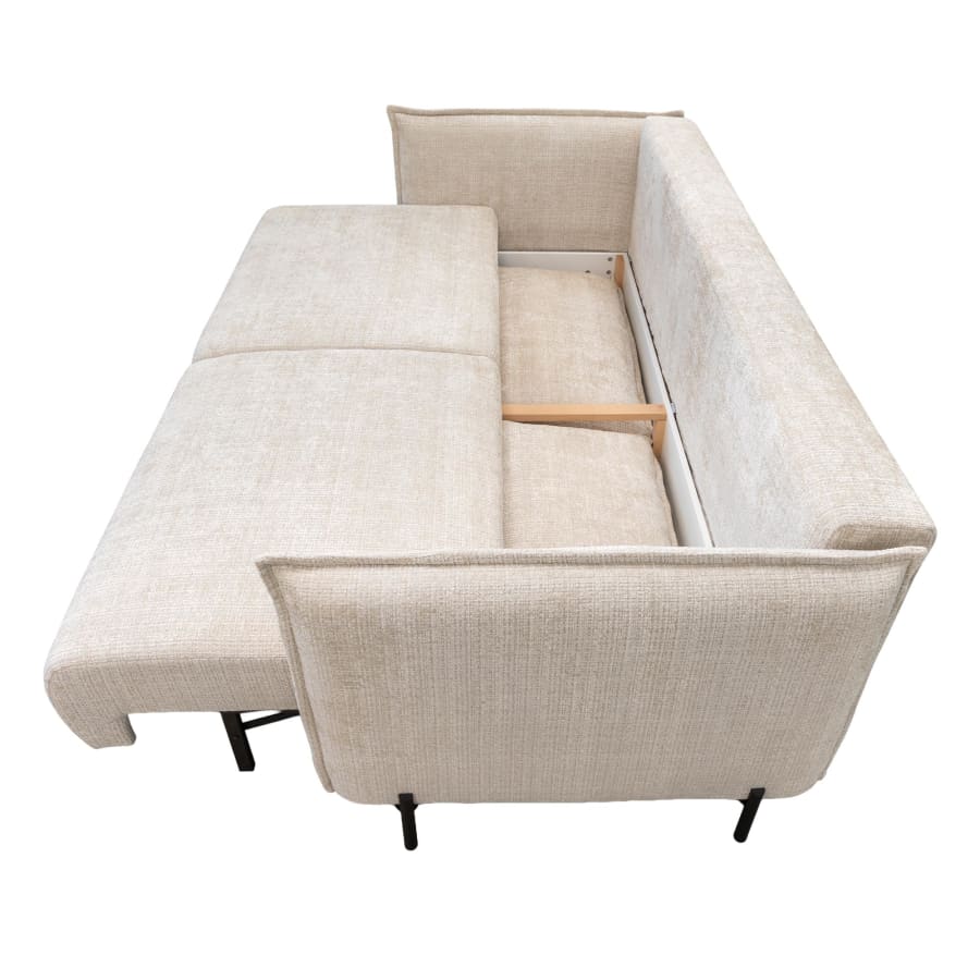 Canap&eacute; 3 places convertible avec coffre en tissu beige
